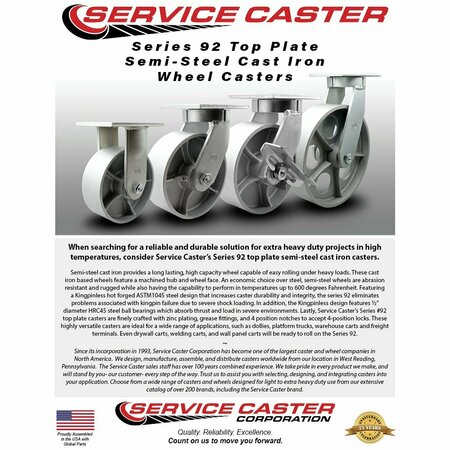 Service Caster 8'' Heavy Duty Semi Steel Cast Iron Wheel Swivel Caster Set with 2 Brakes, 4PK CRAN-SCC-KP92S830-SSR-2-SLB-2